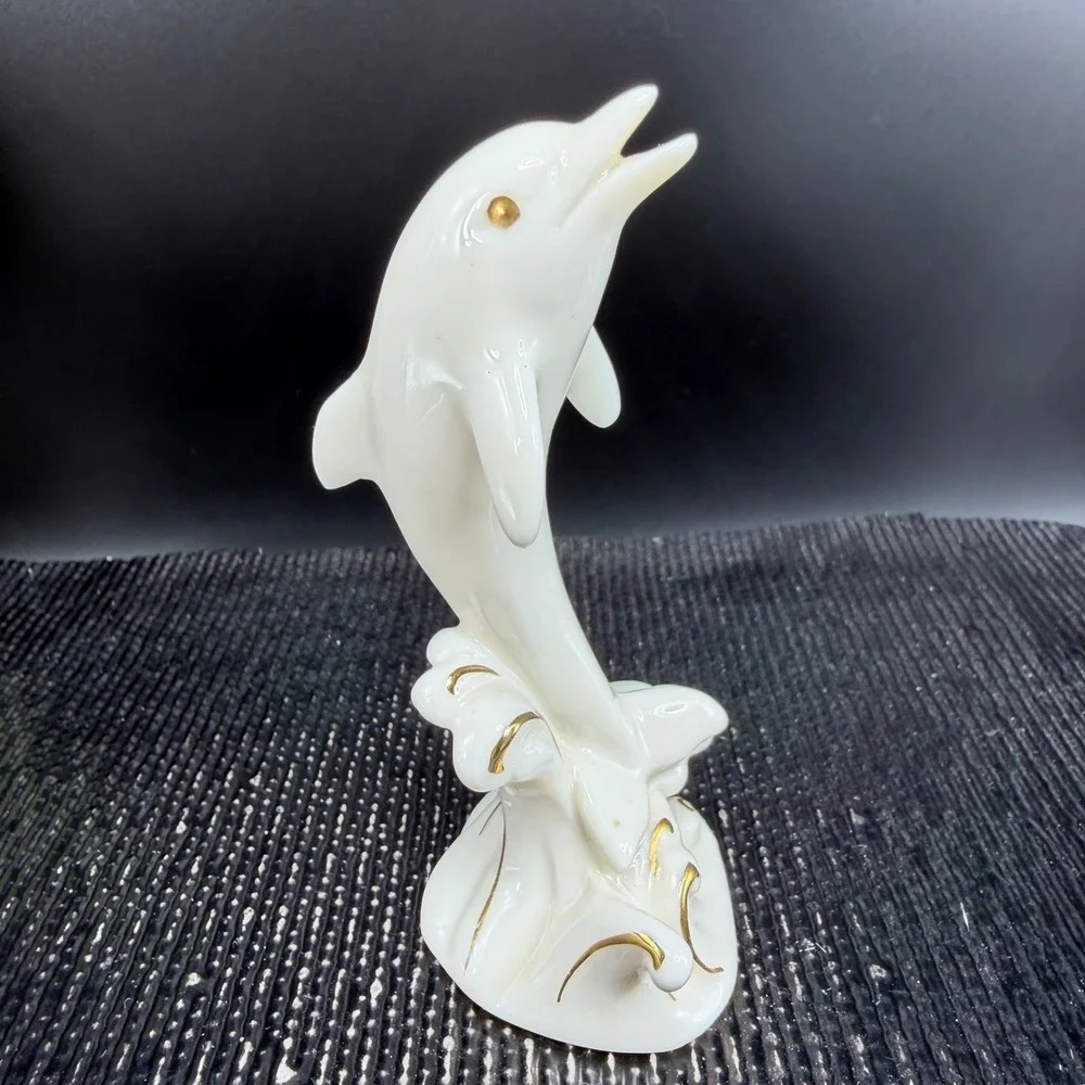Lenox Ivory China Dolphin Figurine Gold Trim Nautical Ocean‎ Marine Life 4 Inch